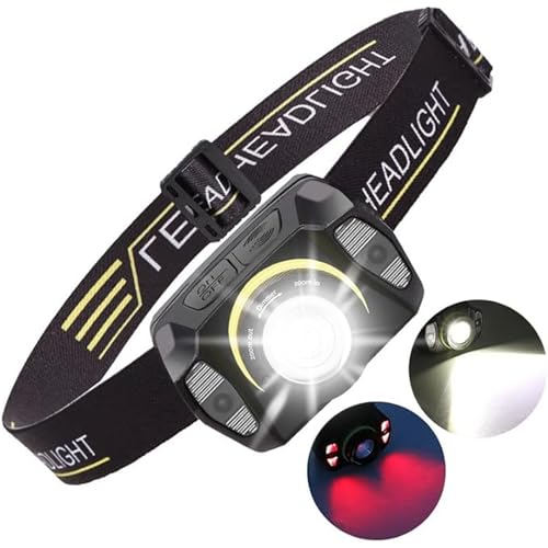 Necomi LED Rechargeable Headlamp,650 Lumens 1200mAh Battery 5 Modes Multi-Function Headlight Flashlight, Waterproof Head Torch with Red Light for Camping Running Cycling Fishing