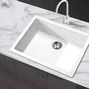 Cefito Stone Kitchen Sink 61 x 47cm Single Bowl Rectangle White Sinks Granite, Laundry Bathroom Home Basin, Handmade Seamless Design Heavy Duty Waste Strainer Top Under Flush Mount