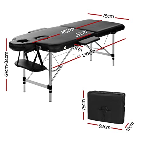Zenses Massage Table 75cm Portable 2 Fold Aluminium Beauty Bed Black