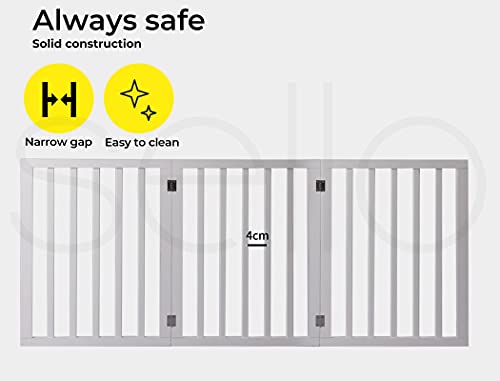 PaWz 3-Panel Portable Retractable Barrier Wooden Pet Gate, White