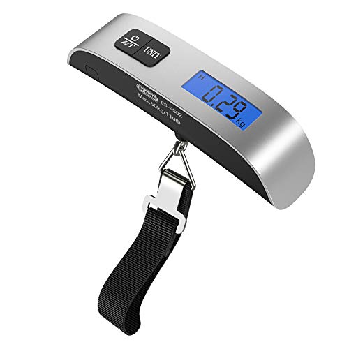 Luggage Scale: 50kg/110lb Backlight LCD Display Portable Handheld Electronic Scale, Dr.meter Balance Digital Postal Luggage Hanging Scale with Rubber Paint Handle, Temperature Sensor, Battery Included