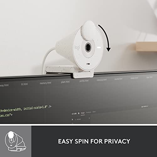 Logitech Brio 300 Full HD Webcam with Privacy Shutter, Noise Reduction Microphone, USB-C, Certified for Zoom, Microsoft Teams, Google Meet, Auto Light Correction - Off White