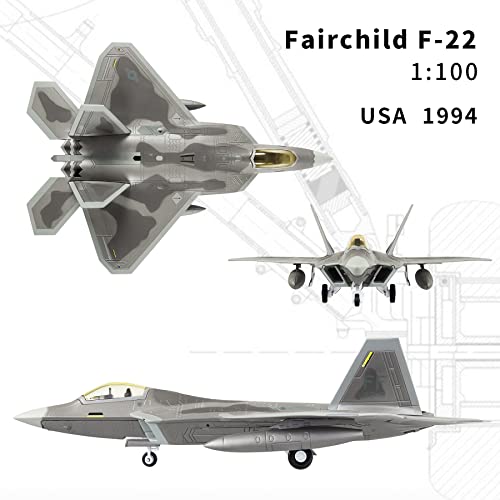 Loose Fun Park 1:100 Military Model Aeroplane F-22 Raptor Die-Cast Alloy Combat Aircraft Model