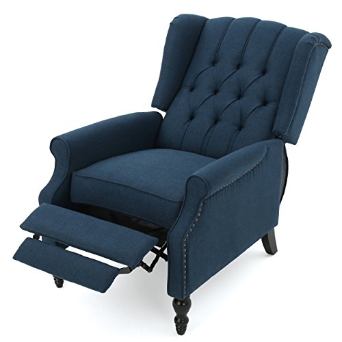 (Dark Blue) - Elizabeth Tufted Dark Blue Fabric Recliner Arm Chair