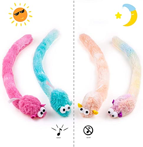 Chiwava 4 Packs 15 Inch Long Soft Plush Cat Toys Mice with Bell Rustle Sound Small Mouse Activity Interactive Toy