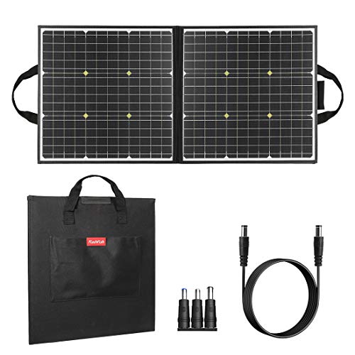 100W 18V Portable Solar Panel, FF FLASHFISH Foldable Solar Charger with 5V USB 18V DC Output Compatible with Portable Generator, Smartphones, Tablets and More