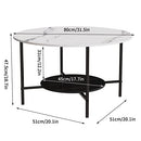 Round Coffee Table 80cm Large Marble Table Sleek Centre Accent Table Genuine Sintered Stone Table White and Black Marble Top with Matt Black Frame Designed 2-Tier Coffee Table for living room