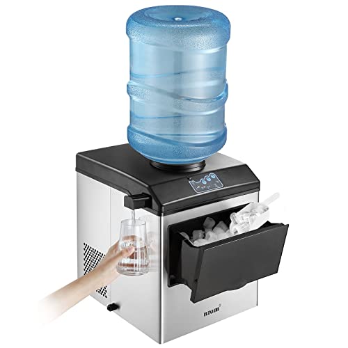 Maxkon 2 in 1 Ice Maker Cold Water Dispenser, 22kg Per Day, Fast Ice Cube Ready in 6-15 Mins,3 Size Bullet Cube Stainless Steel with Extendable Chilled Water Spout Making Machine for Countertop