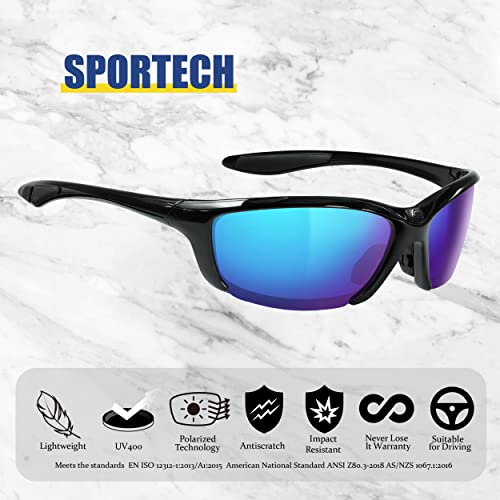 Flux Sportech Unisex Polarized No Slip Outdoor Sports Sunglasses with 100% UV Protection - S.BLK