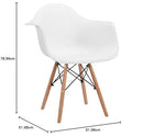 CangLong Natural Wood Legs Mid Century Modern DSW Molded Shell Lounge Plastic Arm Chair for Living, Bedroom, Kitchen, Dining, Waiting Room, Set of 1, White