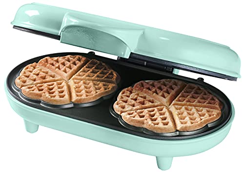 Bestron Double Waffle Iron for Classic Heart Wafers, Waffle Maker with Non-Stick Coating, 1000 Watt, Mint