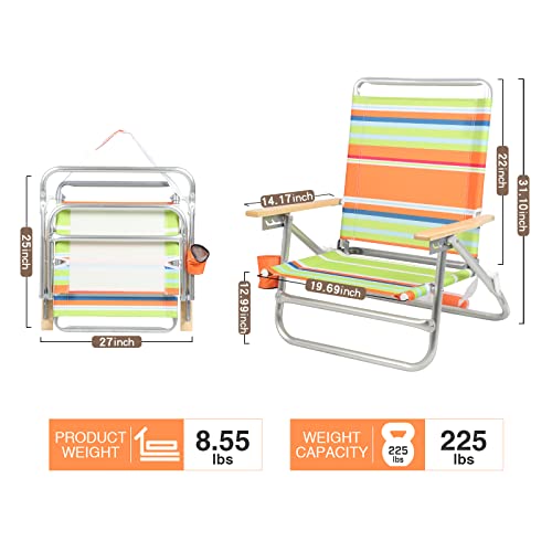 PORTAL Aluminum Lightweight 4-Way Hi Back Folding Beach Chair, Classic Wood Handle Camp Chair with Cup Holder and Padded Carry Shoulder Strap