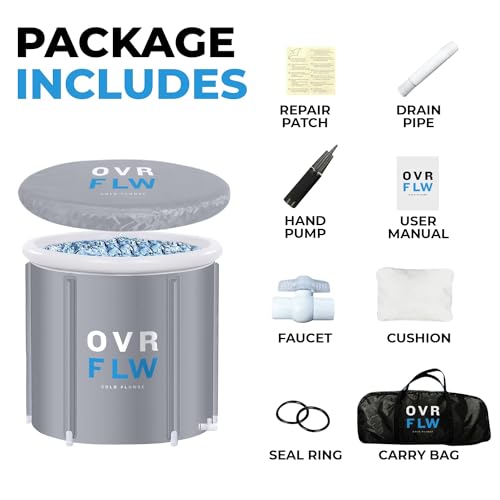 OVRFLW's Cold Plunge Tub: Portable & Insulated Ice Bath for Athletes – Ultimate Outdoor/Indoor Ice Bath + Drain & Cover - Specialized for Physical Therapy, Muscle Recovery (Gray)