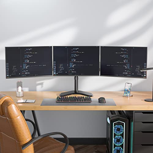 WALI Triple Monitor Stand, Free Standing Three LCD Monitor Fully Adjustable Desk Mount Fits 3 Screens up to 27 inch, 22 lbs Weight Capacity per Arm (MF003), Black