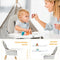 BABY JOY 5 in 1 High Chair, Convertible High Chairs for Babies and Toddlers/Booster Seat/Table and Chair Set, Infant Wooden Highchair w/ 5-Point Harness, 4-Position Removable Tray & PU Cushion (Gray)