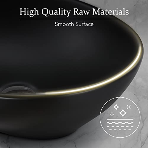 Luxsuite Bathroom Basin Bathroom Sink Vessel Wash Basin Washing Vanity Bowl Above Counter Hand Toilet Bath Countertop Oval Ceramic Basin Black