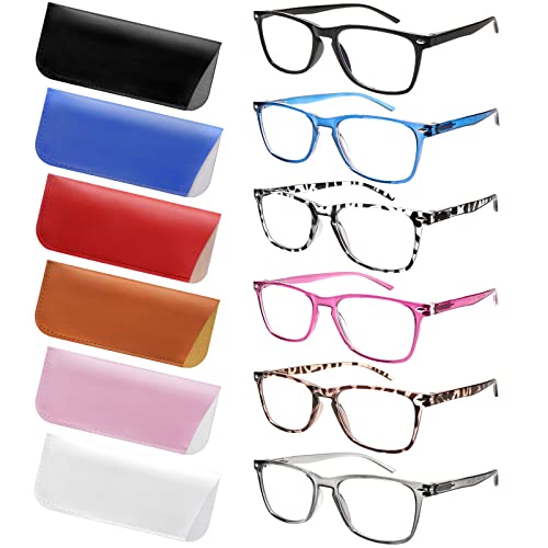 6 Pack Reading Glasses for Women Men, Spring Hinge Eyeglasses Blue Light Blocking Anti Eyestrain Computer Readers (6 Mix C1, 2.50, multiplier_x)