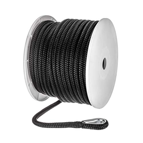 Seachoice Boat Anchor Rope, Double-Braid, Nylon, Achor Line, 1/2 in. X 150 Ft, Black