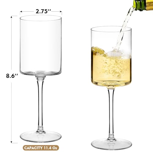 Chouggo Square Wine Glasses Set of 6, Hand Blown Crystal Red Wine or White Wine Glass 11.4Oz - Hand Crafted by Artisans - Gifts for Women, Men, Wedding, Anniversary, Christmas, Birthday