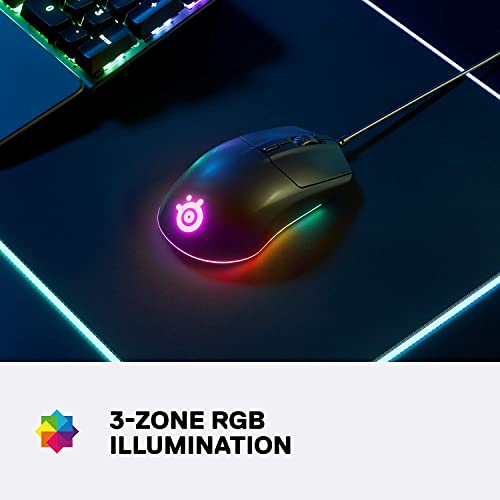 SteelSeries Rival 3 Wired 6-Button 77g Gaming Mouse - Prism 3-Zone RGB Illumination - 8,500 CPI TrueMove Core Optical Sensor