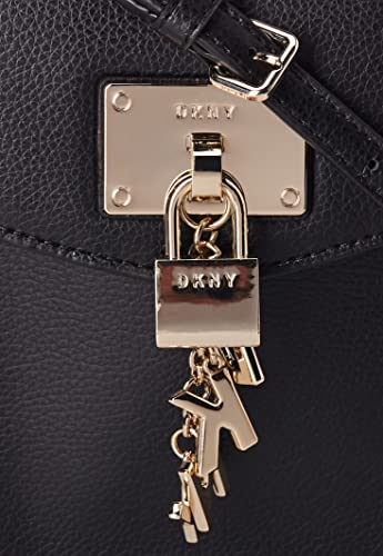 DKNY Women's Everyday Multipurpose Crossbody Handbag, Black/Gold Elissa Small, One Size