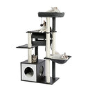 PAWZ Road Cat Tree Cat Scratching Post with a Large Hammock Play Tower, Play Tunnel Wooden Furniture Cat Stand 130cm Grey