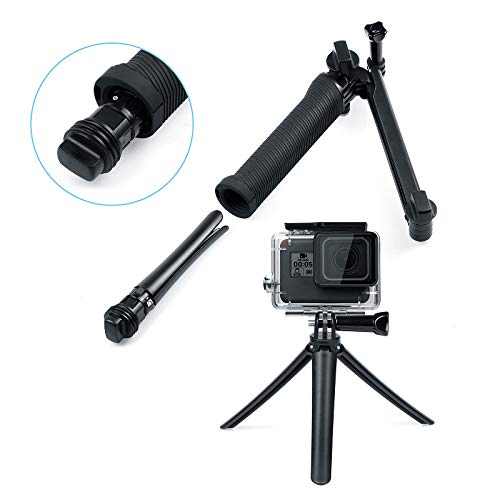 FitStill Waterproof 3 Way Tripod for Go Pro Hero 12/11/10/9/8/7/6/5/4 Black Session and Other Action Cameras, Detachable Extendable Pole with Hand Grip Stand