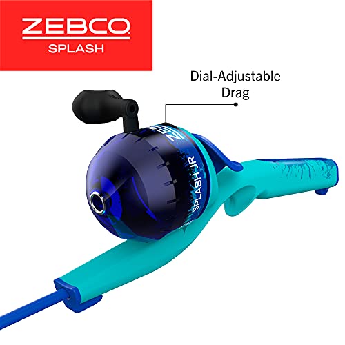 Zebco Kids Splash Floating Spincast Reel and Fishing Rod Combo, 29-Inch 1-Piece Fishing Pole, Size 20 Reel, Right-Hand Retrieve, Pre-Spooled with 6-Pound Cajun Line, Blue
