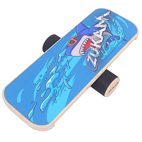 ZUKAM Balance Board Trainer, Wooden Balancing Board with Workout Guide to Exercise and Build Core Stability, Wobble Board for Skateboard, Hockey, Snowboard & Surf Training(Shark)