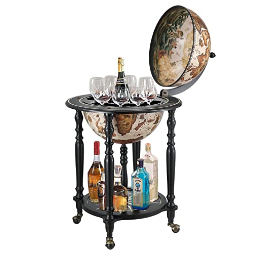 Maxkon Wooden Globe Bar Antique Drinks Serving Trolley Cart Mini Bar Alcohol Cabinet Wine Storage Rack Mid-Century Style