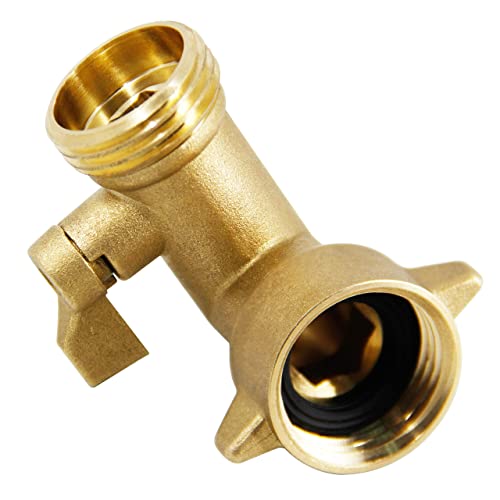 Lifynste Garden Hose Elbow Connector, 90 Degree Brass Garden Hose Elbow Adapter with Shut Off Valves