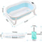 Baby Bathtub with Water Temperature Sensor for Newborn, Collapsible Baby Bath Tub for Travel and Easy Storage, Portable Baby Bathing Tubs & Seats with Support Pad and Thermometer (Blue)