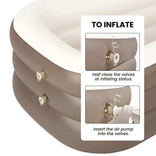 WBHome Inflatable Bath Tub PVC Portable Adult Bathtub Bathroom SPA with Electric Air Pump, Cup Holder, Phone Pocket, 118 inch Long Pipe, Grey