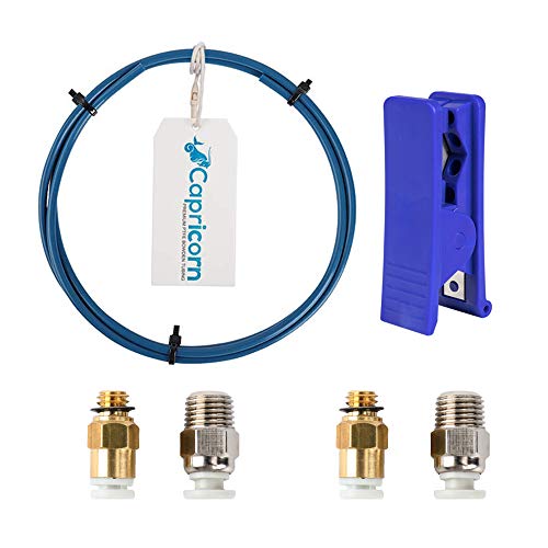 Capricorn XS Series PTFE Bowden Tubing 1 Meter with Tube Cutter and 4 Pneumatic Fittings, Low Friction Compatible with All 1.75mm 3D Printer Filament for Ender 3/3 Pro/5/5Plus, CR-10/10S
