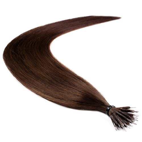 Hair2Heart 25 x 0.8g Premium Nanoring Straight Human Hair Extension, Chocolate Brown, 50 cm Length