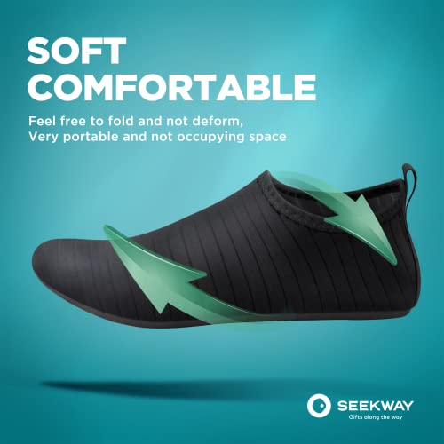 SEEKWAY Water Shoes Barefoot Aqua Socks Quick-Dry Non Slip Shoes for Beach Swim Pool River Boating Surf Women Men SK002, 1a-stripe Black-2, 8.5-9.5 Women/7.5-8.5 Men