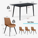 5 Piece Dining Table Set, Dining Chairs Set of 4, Modern Kitchen Table Set Top with Slate Stone, Metal Base & Legs, Dining Room Table and Leather Chairs (Brown,1 Table with 4 Chairs)