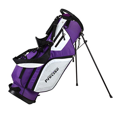 Precise Top Line Ladies Purple Right Handed M5 Golf Club Set, 460cc Driver, 3 Wood, 21* Hybrid, 5, 6, 7, 8, 9, PW Stainless Steel Irons, Putter, Graphite Shafts for Woods & Irons +Stand Bag + 3 Covers