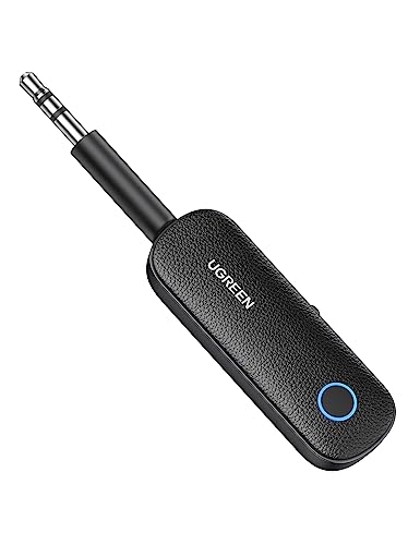 UGREEN Bluetooth 5.0 Transmitter Receiver 2 in 1 Wireless Aux BT Adapter Bendable 3.5mm Jack to Bluetooth Adaptor Built-in Battery and Mic Handsfree Talking for Car TV Home Stereo Speakers Headphones