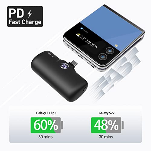 iWALK Portable Charger, PD USB C Power Bank [2023 Upgrade] Small Fast Charging Docking Battery with LED Display Compatible with Samsung S23,S22,S20,S10,Note 20/10,LG,Android Phones, Black