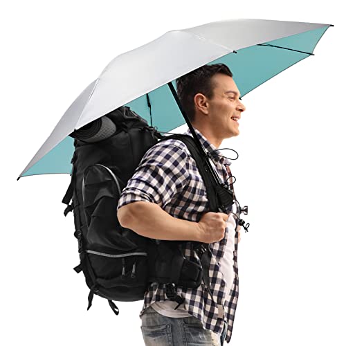 G4Free Liteflex Hiking Umbrella Small Mini Ultralight 43" Silver Travel Folding Reverse Umbrella for Trekking Backpacking with Bonus Hands Free Umbrella Kit (Lake Blue/Silver)