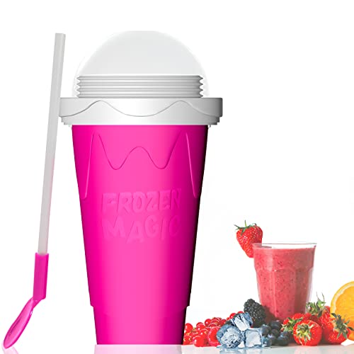 Slushy Maker Cup, Portable Quick Frozen Smoothies Squeeze Cooling Cup for Milk Drinks and Juices, Frozen Magic Slushie Squeeze Cup, DIY Kits for Kids (Rose)