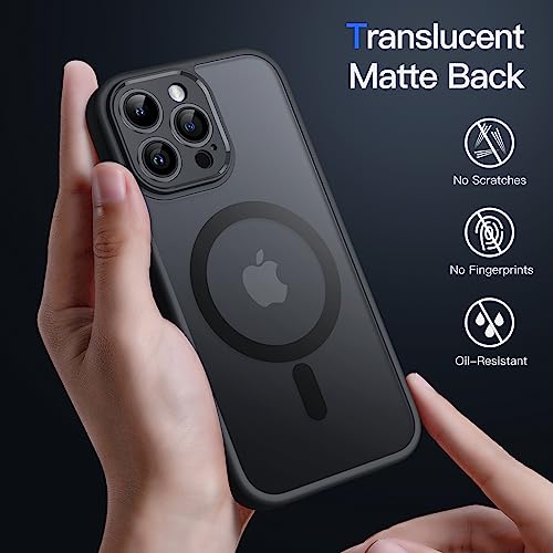 JETech Magnetic Case for iPhone 13 Pro Max 6.7-Inch, Compatible with MagSafe, Translucent Matte Back Camera Lens Full Protection Slim Shockproof Phone Cover (Black)