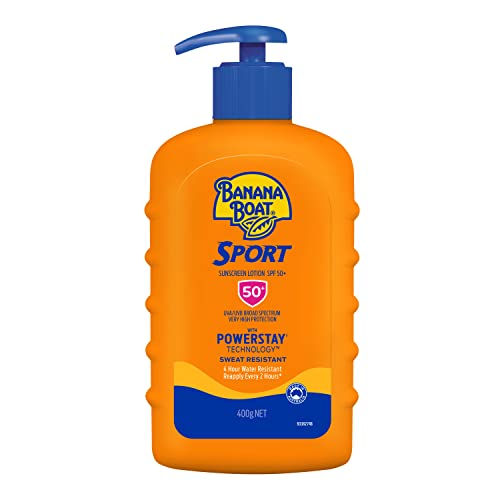 Banana Boat Sport Sunscreen Lotion SPF50+ 400g, UVA/UVB, Non-Greasy, Sweat Resistant, 4-Hour Water Resistant, Made in Australia