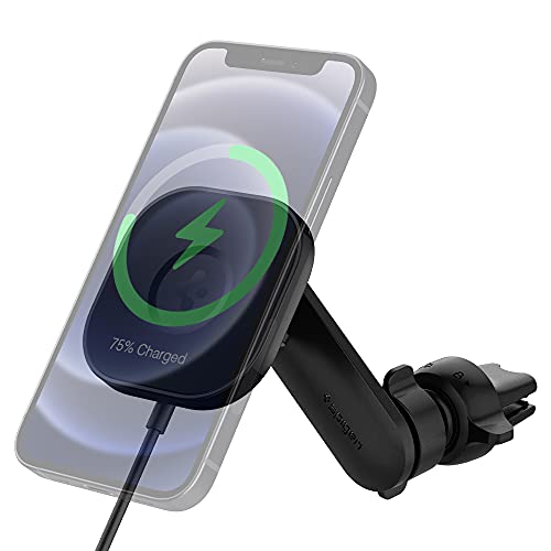 SPIGEN OneTap Pro (MagFit) Designed for Magsafe Magnetic Fast Wireless Car Charger with Smart Air Vent Wing Compatible with iPhone 15/14/13/12 Series - Black