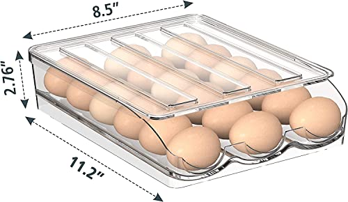 Egg Holder - Auto Rolling Egg Holder for Refrigerator Large Capacity Eggs Container Tray Fridge Organiser, Egg Dispenser Fridge Kitchen Storage & Organisation