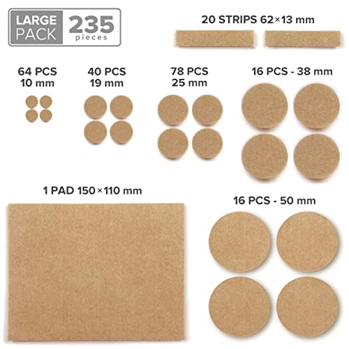 Premium Furniture Pads 235 Pieces X-Protector! Giant Pack of Felt Pads for Furniture Feet - Best Wood Floor Protectors for Furniture & Items - Ideal Chair Glides - Protect Any Kinds of Hard Floors!