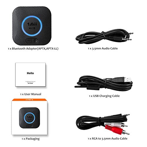 1Mii [Upgraded] B06 Bluetooth 5.0 Receiver for Wireless Music Streaming, HiFi Bluetooth Audio Adapter Work with Smartphone Tablet, 3D Surround aptX HD & Low Latency for Speaker, Home Stereo, Amplifier