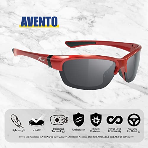 Flux AVENTO Polarized Sports Sunglasses UV400 Protection with Anti-Slip Function and Lightweight Frame - for Men and Women when Driving, Running, Baseball, Golf, Casual Sport (Red)