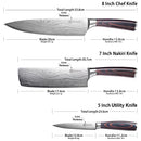 PAUDIN 3 Piece Kitchen Knife Set, German High Carbon Stainless Steel Chef Knife Set with Wooden Handle, Professional Kitchen Knives with Gift Box